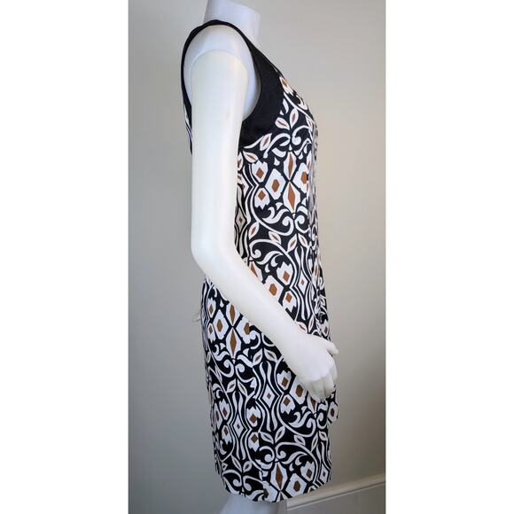 Talbots Sheath Dress 6 Petite White Black Geometric Sleeveless Stretch Cotton - Picture 4 of 10
